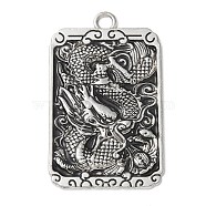 Tibetan Style Alloy Pendants, Dragon Charms, Rectangle, 47x28.5x2mm, Hole: 3mm(PALLOY-F314-01A)