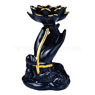 Buddha Hand Holding Lotus Resin Crystal Ball Holders, Crystal Sphere Display Stand, Home Tabletop Decorations, Black, 80x120mm, Inner Diameter: 40mm(WICR-PW0016-04)