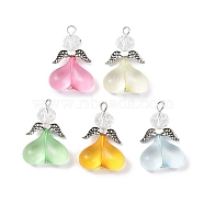 Acrylic Pendants, with Alloy Finding and Glass Beads, Angel, Mixed Color, Antique Silver, 33~33.5x22x9.5mm, Hole: 2.8mm(PALLOY-JF02303-01)
