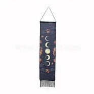 Rectangle Linen Tapestry, Wall Decoration, with Wood Bar, PP Cord, Iron Finding, Moon Phase Pattern, 1600mm(HJEW-E001-01J)