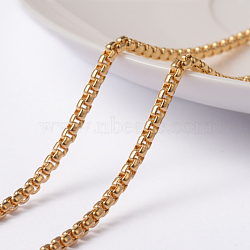 Ion Plating(IP) 304 Stainless Steel Venetain Chains, Box Chains, Unwelded, with Spool, Real 18K Gold Plated, 2.5x1.2mm, about 32.8 Feet(10m)/roll(CHS-H007-35G)