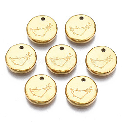 316 Surgical Stainless Steel Charms, Flat Round with Constellation, Real 14K Gold Plated, Capricorn, 10x2mm, Hole: 1mm(STAS-S116-418C-G)