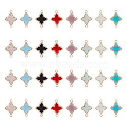 32Pcs 8 Colors Brass Glass Connector Charms, Religion Cross Links, Golden, Faceted, Mixed Color, 21x14x3mm, Hole: 2mm, 4pcs/color(GLAA-DC0001-15)