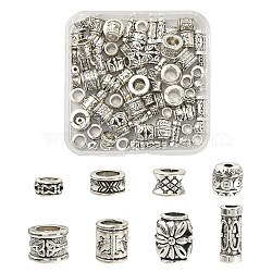 80Pcs 8 Styles Tibetan Style Alloy Beads, Large Hole Beads, Mixed Shapes, Antique Silver, 6~13x4~10.7mm, Hole: 1.6~6.3mm, 10pcs/style(TIBEB-FS0001-02)