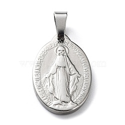 Non-Tarnish 304 Stainless Steel Pendants, Oval with Virgin Mary, Stainless Steel Color, 25x16x3mm, Hole: 3.5x7mm(STAS-F223-43P)