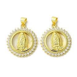 Brass Micro Pave Cubic Zirconia Pendants, Real 18K Gold Plated, Flat Round, 24.5x21.5x3mm, Hole: 4x3mm(KK-H472-53E-G)