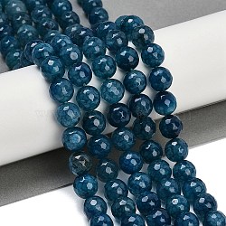 Natural Dragon Veins Agate(Dyed & Heated) Beads Strands, Faceted, Round, Marine Blue, 10mm, Hole: 1mm, about 37pcs/strand, 14.45''~14.57''(36.7~37cm)(G-M437-C01-01R)