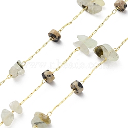 Natural Mixed Stone Chips & Disc Beaded Chains, with Brass Findings, Soldered, with Spool, Real 18K Gold Plated, 4x2mm, 4~9x3~4mm, about 32.81 Feet(10m)/Roll(CHC-C001-01G)