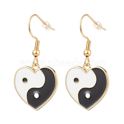 Heart with Tai Ji Alloy Enamel Dangle Earrings, 304 Stainless Steel Jewelry for Women, Golden, 37mm, Pin: 0.8mm(EJEW-JE04979)