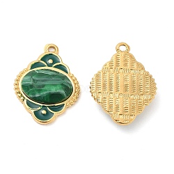 Enamel Pendants, with 304 Stainless Steel Finding and Acrylic Cabochon, Real 18K Gold Plated, Rhombus Charm, Green, 24.5x18.5x5.5mm, Hole: 1.5mm(STAS-E040-13G-06)