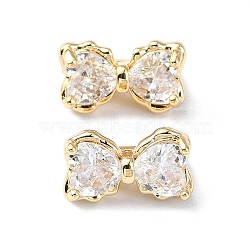 Brass Pave Cubic Zirconia Multi-Strand Links, 3-Hole, Bowknot, Real 18K Gold Plated, Clear, 7x12x7mm, Hole: 1.2mm(FIND-Z029-12A)