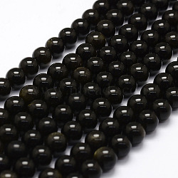 Natural Golden Sheen Obsidian Beads Strands, Round, 4mm, Hole: 0.8mm, about 87pcs/strand, 15.2 inch(X-G-F364-08-4mm)
