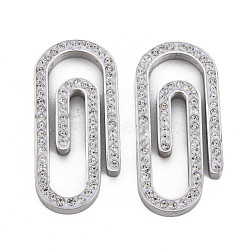 201 Stainless Steel Link, with Crystal Rhinestone, Pin, Stainless Steel Color, 30x14x3mm(STAS-N095-40A-01P)
