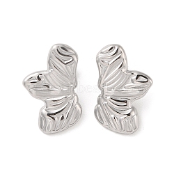 Leaf 304 Stainless Steel Stud Earrings for Women, 25x16mm(EJEW-L272-034P-07)
