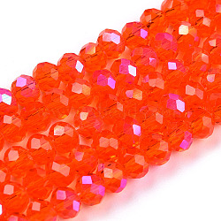 Electroplate Glass Beads Strands, Half Rainbow Plated, Faceted, Rondelle, Orange Red, 6x5mm, Hole: 1mm, about 85~88pcs/strand, 16.1~16.5 inch(41~42cm)(EGLA-A034-T6mm-L29)