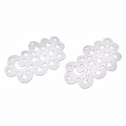 201 Stainless Steel Filigree Pendants, Etched Metal Embellishments, Cloud with Moon & Star, Stainless Steel Color, 23.5x41.5x0.2mm, Hole: 1.2mm(STAS-S118-019P)