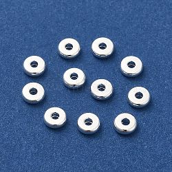 Brass Spacer Beads, Disc, 925 Sterling Silver Plated, 4x1.3mm, Hole: 1.3mm(KK-P249-04A-S)