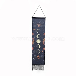 Rectangle Linen Tapestry, Wall Decoration, with Wood Bar, PP Cord, Iron Finding, Moon Phase Pattern, 1600mm(HJEW-E001-01J)