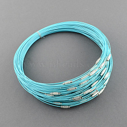 Stainless Steel Wire Necklace Cord DIY Jewelry Making, with Brass Screw Clasp, Pale Turquoise, 17.52 inch(44.5cm), 1mm, Inner Diameter: 5.71 inch(14.5cm)(TWIR-R003-14)