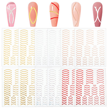 12Pcs 6 Colors Imitation Metal Line Nail Art Stickers, Self-adhesive DIY Nail Decorations for Women and Girls, Mixed Color, 10x8x0.03cm, 2pcs/color