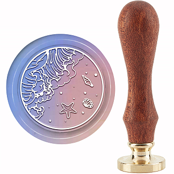 Brass Wax Seal Stamp with Handle, for DIY Scrapbooking, Ocean Themed Pattern, 89x30mm