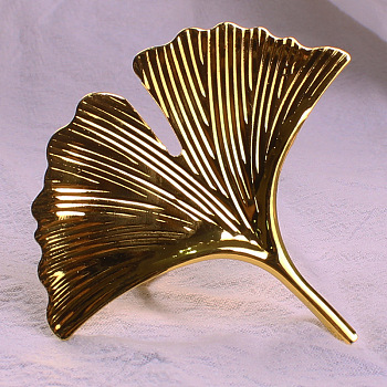 Iron Napkin Rings, Ginkgo Leaf Napkin Holder Ornament, Restaurant Dinner Table Accessories, Gold, Inner Diameter: 38mm