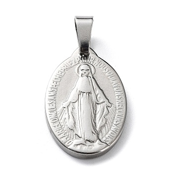 304 Stainless Steel Pendants, Oval with Virgin Mary, Stainless Steel Color, 25x16x3mm, Hole: 3.5x7mm