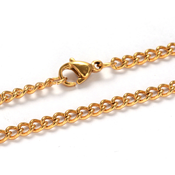 304 Stainless Steel Twisted Chain Curb Chain Necklaces, with Lobster Claw Clasps, Golden, 21.85 inch(55.5cm), 3mm