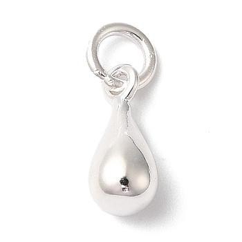 925 Sterling Silver Charms, with Jump Rings, Silver Color Plated, Teardrop, 9x4x4mm, Hole: 2mm