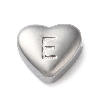201 Stainless Steel Beads, Stainless Steel Color, Heart, Letter E, 7x8x3.5mm, Hole: 1.5mm