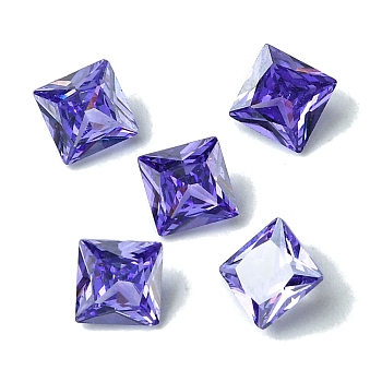 Cubic Zirconia Cabochons, Point Back, Square, Slate Blue, 6x6x3mm