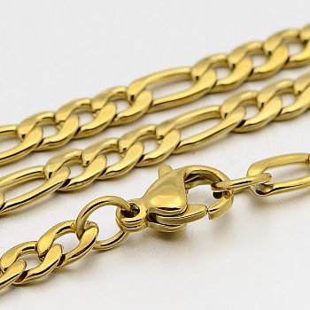 304 Stainless Steel Figaro Chain Necklaces, with Lobster Claw Clasps, Golden, 23.2 inch(58.9cm), 4mm