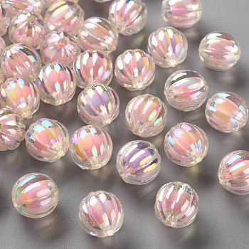 Transparent Acrylic Beads, Bead in Bead, AB Color, Pumpkin, Pink, 11x11.5mm, Hole: 2mm, about 550pcs/500g