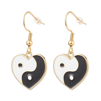 Heart with Tai Ji Alloy Enamel Dangle Earrings, 304 Stainless Steel Jewelry for Women, Golden, 37mm, Pin: 0.8mm