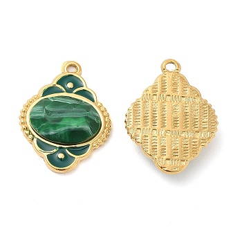 Enamel Pendants, with 304 Stainless Steel Finding and Acrylic Cabochon, Real 18K Gold Plated, Rhombus Charm, Green, 24.5x18.5x5.5mm, Hole: 1.5mm