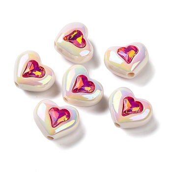 Plating Acrylic Beads, Heart, Medium Violet Red, 16x19x11.5mm, Hole: 2.5mm