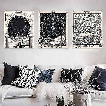 Polyester Banner Decoration, Photography Backdrops, Rectangle with Tarot Pattern, Black, 600x500mm, 3pcs/set