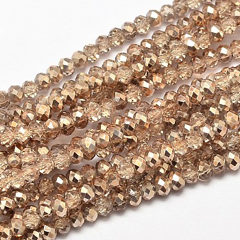 Faceted Rondelle Transparent Painted Glass Beads Strands, Tan, 3x2.5mm, Hole: 0.8mm, 180~185pcs/strand, 17.5 inch