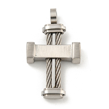 Non-Tarnish 304 Stainless Steel Pendants, Cross Charm, Stainless Steel Color, 31x18x5mm, Hole: 4mm