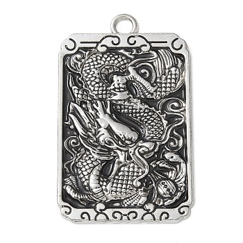 Tibetan Style Alloy Pendants, Dragon Charms, Rectangle, 47x28.5x2mm, Hole: 3mm