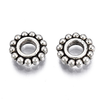 Tibetan Style Alloy Daisy Spacer Beads, Cadmium Free & Lead Free, Flower, Antique Silver, 8x2mm, Hole: 2.5mm, about 2800pcs/1000g