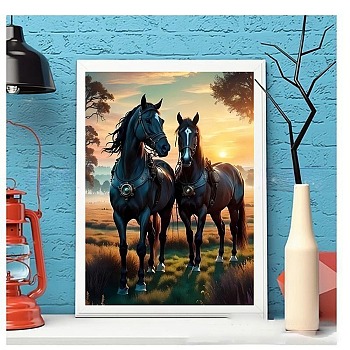 DIY Diamond Painting Stickers Kits For Kids, including Resin Rhinestone, Diamond Sticky Pen, Tray Plate, Glue Clay, Horse, 400x300x0.2mm, Resin Rhinestone: 2.5x1mm, 20 color, 1bag/color, 20bags