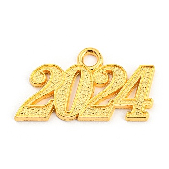 Alloy Numbers Pendants, 2024 Charm, Golden, 18x31.5x1.8mm, Hole: 3mm