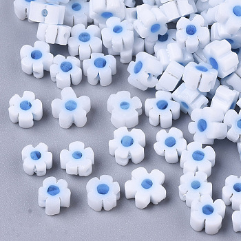 Glass Beads, Flower, Deep Sky Blue, 4~6x4~6x2.5~3mm, Hole: 1mm