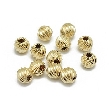 Yellow Gold Filled Corrugated Beads, 1/20 14K Gold Filled, Cadmium Free & Nickel Free & Lead Free, Round, 3.7x3.5mm, Hole: 1mm