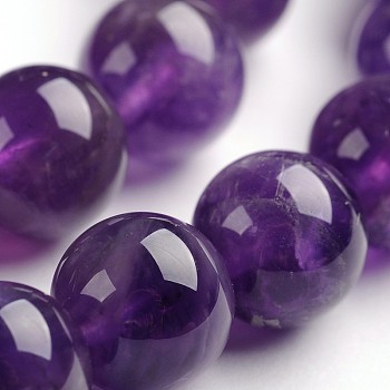 Round Natural Amethyst Gemstone Bead Strands, 12mm, hole: 1mm, about 33pcs/strand, 14.9 inch