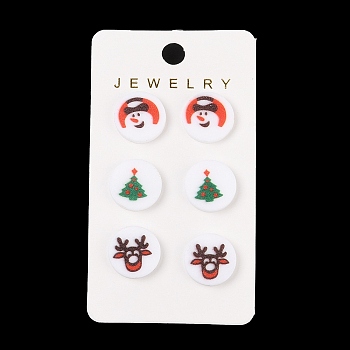 Christmas Theme Acrylic Stud Earrings for Women, with Steel Needle, Snowman/Christmas tree/Deer, Platinum, Mixed Color, 15.5mm