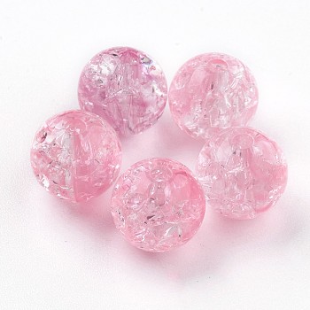 Transparent Crackle Acrylic Beads, Round, Flamingo, 7.5~8x7mm, Hole: 1.8mm, about 1900pcs/500g