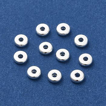 Brass Spacer Beads, Disc, 925 Sterling Silver Plated, 4x1.3mm, Hole: 1.3mm