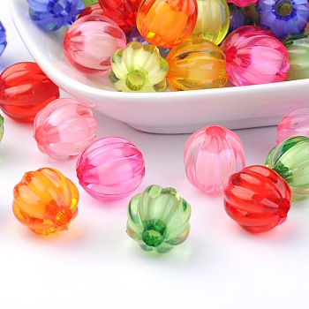 Transparent Acrylic Beads, Bead in Bead, Pumpkin, Mixed Color, 14mm, Hole: 4mm, about 390pc/500g
